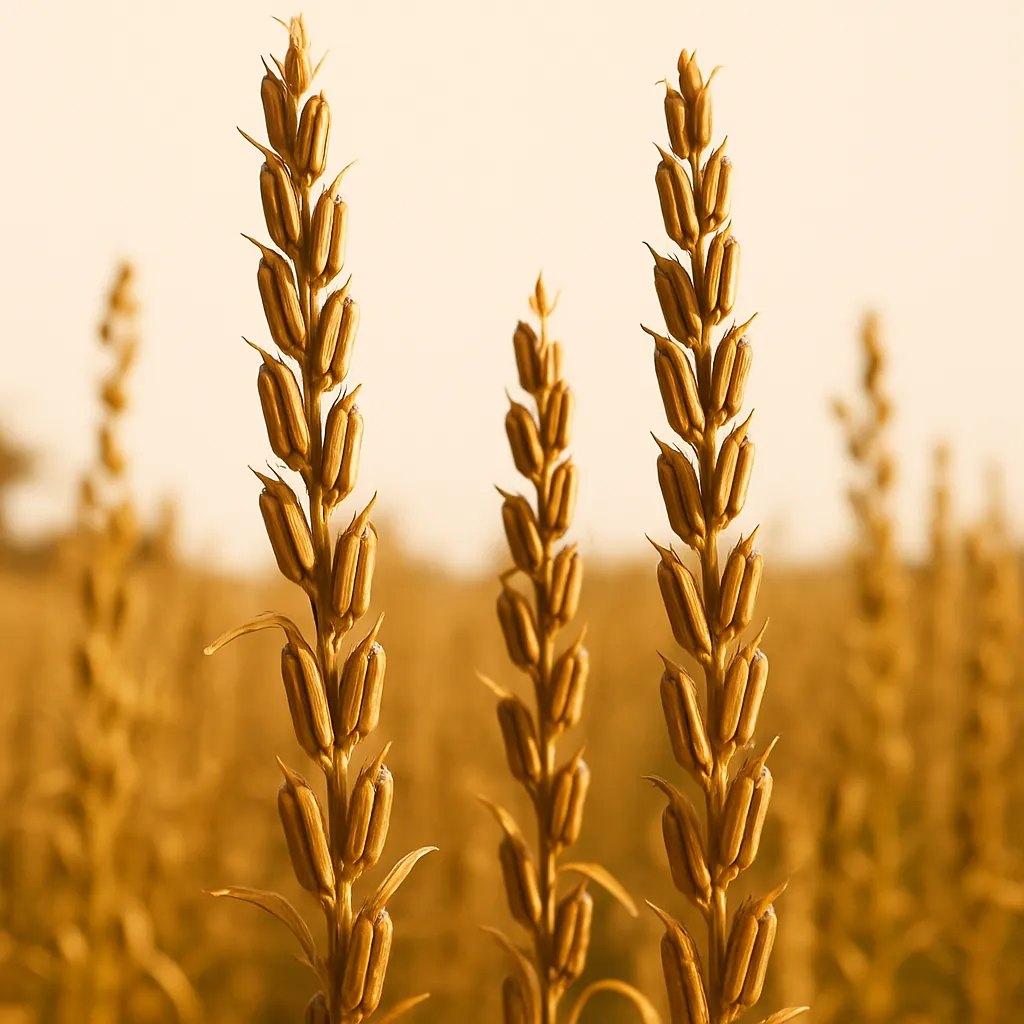 A Tanzanian sesame field approaching harvest, capsules ripening on the stalks